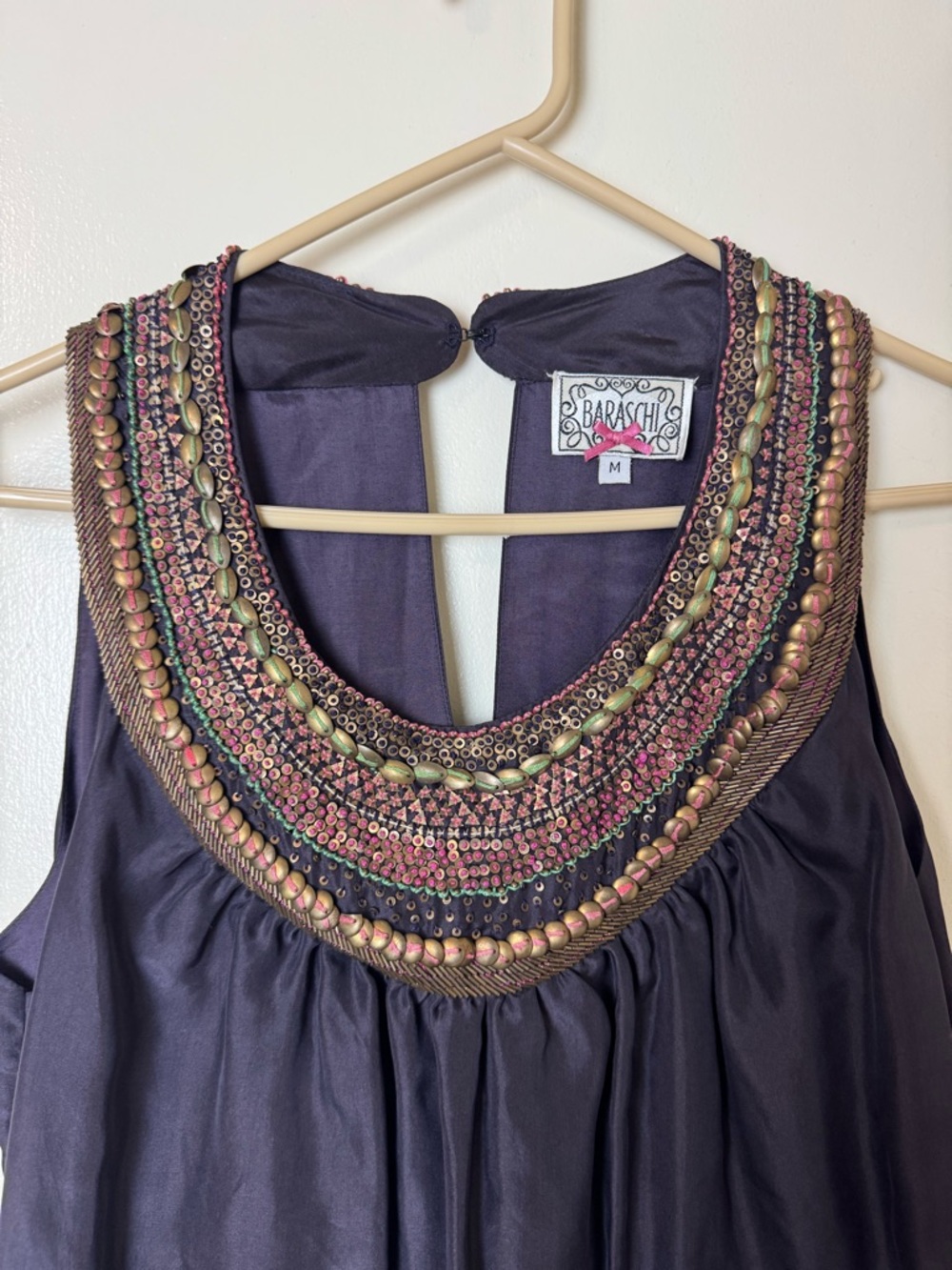 Baraschi Beaded Sleeveless Sheath Silk Dress Size M - Picture 3 of 6
